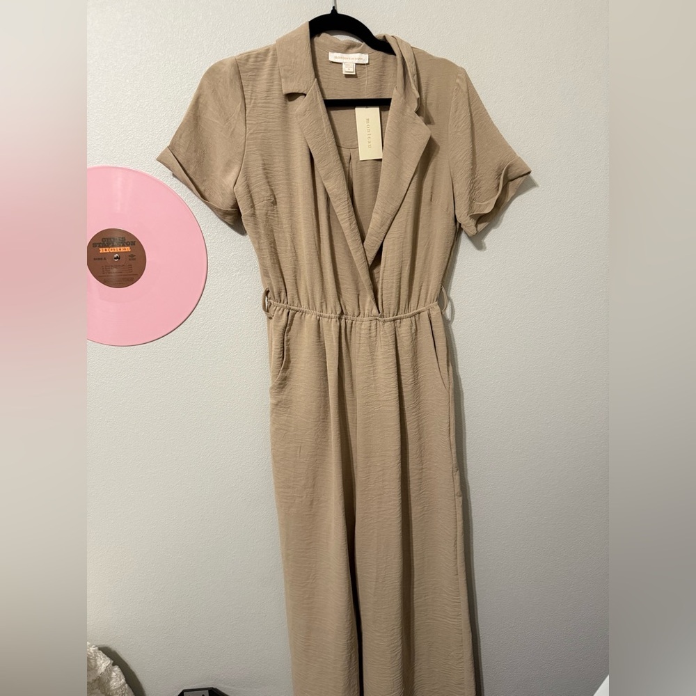 Monteau Beige Wrap Jumpsuit